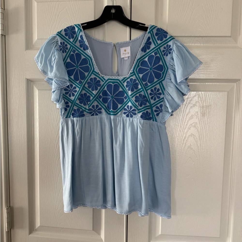 Blue Embroidered Women's Top